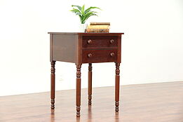 Walnut Antique 1835 Lamp or End Table or Nightstand, 2 Drawers #29974