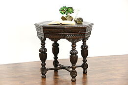Octagonal English Tudor 1910 Antique Oak Center or Lamp Table