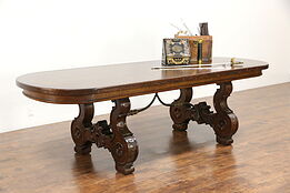 Spanish Colonial Carved Oak Desk, Hall, Dining, Conference or Library Table
