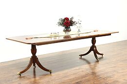 Traditional Banded Mahogany Vintage Dining Table, 2 Leaves, Signed Hekman