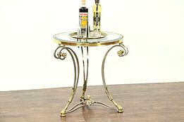 Brass & Nickel Beveled Glass Contemporary Lamp Table, Horse Hoof Feet