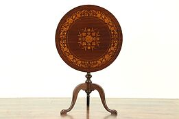 Tilt Top Antique Tea or End Table, Mahogany with Inlaid Marquetry #28586