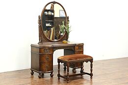 Vanity or Dressing Table, Vintage Mirror & Bench, Signed Romweber  #28802