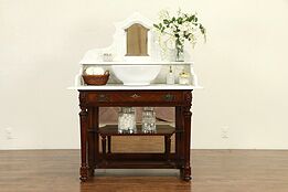 Marble Top Antique Mahogany Washstand, Bar, Server, Vessel Sink Vanity #30801
