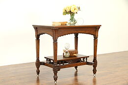 Victorian Eastlake Antique Carved Walnut Parlor or Lamp Table #32021