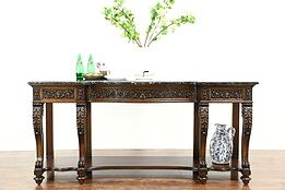 Renaissance Carved 7' Antique Sideboard, Server or Console, Black Marble Top