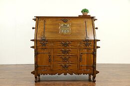 Swedish Antique Secretary Desk, Hand Carved & Painted Family Crest #31631