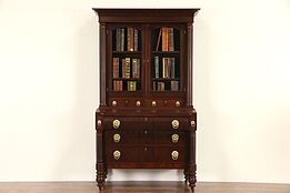 Empire 1830 Antique Secretary Desk & Bookcase, Original Pulls