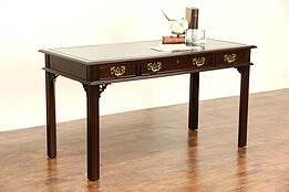 Georgian Style Writing Desk or Console Table, Leather Top, Signed Sligh