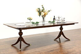 Georgian Design 2 Pedestal Banded Mahogany Vintage Dining Table, Extends  9' 2"