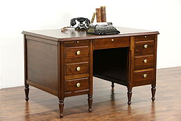 Walnut 1925 Antique Library or Office Desk, File Drawer, Signed Clemco