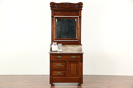 Victorian Eastlake Antique Marble Top Small Chest or Commode, Mirror