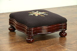 Empire Style Cherry Vintage Footstool, Needlepoint Upholstery #28782
