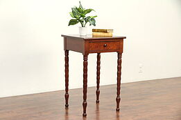 Cherry Antique Lamp Table Nightstand, Curly Birdseye Maple Drawer, Ohio #29838