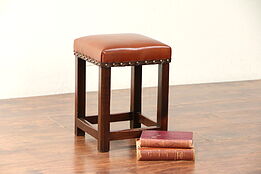 Mahogany Antique Stool or Footstool, New Leather Seat #29864