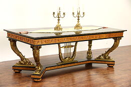 Italian 1930's Vintage Hand Carved Dining or Library Table, Granite Top