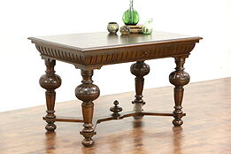 Renaissance Design Carved Oak Antique European Library Table or Writing Desk