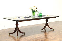 Traditional Yew & Mahogany Vintage Dining Table, 2 Leaves Extends 105" #28841