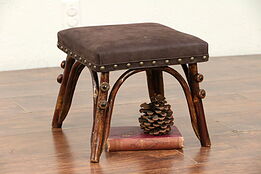 Twig Bentwood Antique Rustic Footstool, New Leather Seat #29863