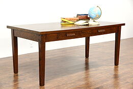 Arts & Crafts Mission Oak 1915 Antique Library Desk, Writing or Dining Table