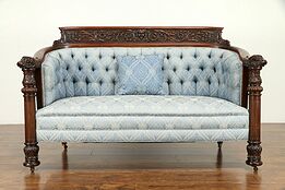 Mahogany Antique Loveseat or Sofa, Carved Dolphin & Angel Heads, Karpen #31365
