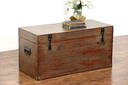 American Pine Painted Trunk or Coffee Table, Hand Dovetailed 1890 Antique
