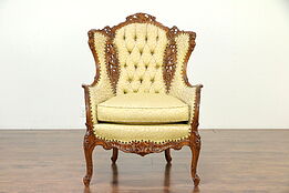 Music Room Vintage Wing Chair, Carved Instruments & Figures #30172