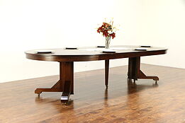 Arts & Crafts Mission Oak 56" Round Craftsman Antique Dining Table, 10'7" #30344