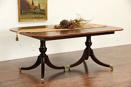 Banded Mahogany Vintage Double Pedestal Dining Table, No Leaves