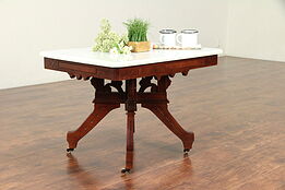 Victorian Eastlake Antique Walnut Marble Top Coffee Table #29312