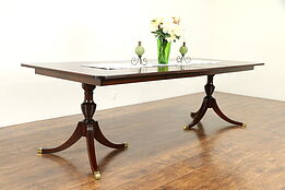 Banded Mahogany Vintage Dining Table, 2 Pedestals, 3 Leaves, Extends 100" #31142