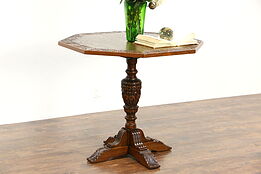 English Tudor 1920's Antique Carved Oak Hall Center or Lamp Table