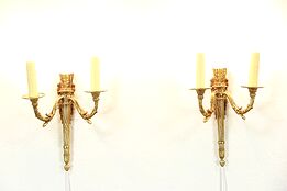 Pair Classical Gold Dore Finish Double Light Wall Sconces or Fixtures