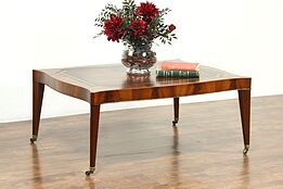 Regency Style Vintage Coffee Table, Mahogany & Tooled Leather, Weiman #28604