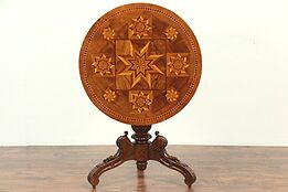 Black Forest Antique Marquetry Tilt Top Game, Tea, Hall or Lamp Table #29161