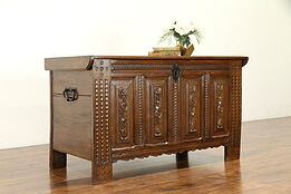 Oak Carved 1780 Antique Dutch Trunk, Dowry or Blanket Chest #30914