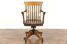 Oak 1900 Antique Swivel Adjustable Tilting Desk Chair with Arms, US & GB Pat.