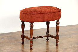 Oval Footstool or Small Bench, 1920's Vintage, New Upholstery