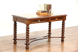 Library Table Antique Writing Desk, Spiral Legs, Inlaid Banding, Mandel Chicago