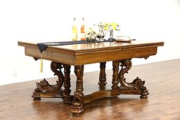 Dolphin Antique Library, Conference, Dining Table, Extends 15' Signed Ruscheweyh