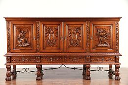 Spanish Colonial Vintage Sideboard, China or Bar Cabinet, Signed Marco #29582