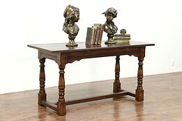 Oak Antique Desk, Library, Sofa, Dining or Writing Table Signed Jamestown Feudal