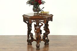 Hall Center or Lamp Table, Antique Carved Figures, Banding & Marquetry #28833