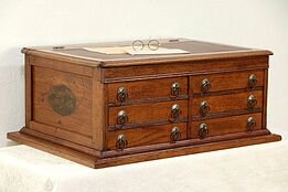 Victorian Oak 6 Drawer Spool Cabinet & Desk, Jewelry Chest, Merrick #29765