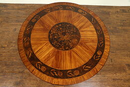 Round Tulipwood Marquetry Italian Game, Breakfast or Hall Center Table #30866