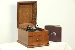Victor Antique Oak Tabletop Victrola Phonograph Model VV-VIII, Records #29106