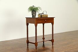 Victorian Antique 1850 Nightstand or Lamp Table, Spool Turned Legs #31607