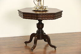 Victorian 1850 Antique Carved Walnut Octagonal Sewing, Tea or Center Table