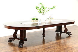 Empire 1900 Antique 5' Round Mahogany Dining Table, Extends 12,' Lion Paws