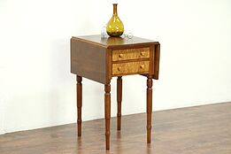 Cherry & Tiger Curly Maple Antique 1830's Pembroke End or Lamp Table, Nightstand